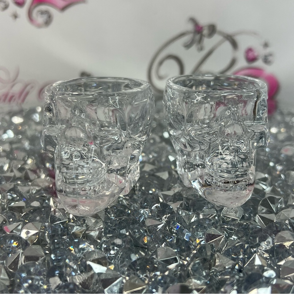 Crystal Skull Shot Glasses - Clear Glass Skull Shot Set (2)